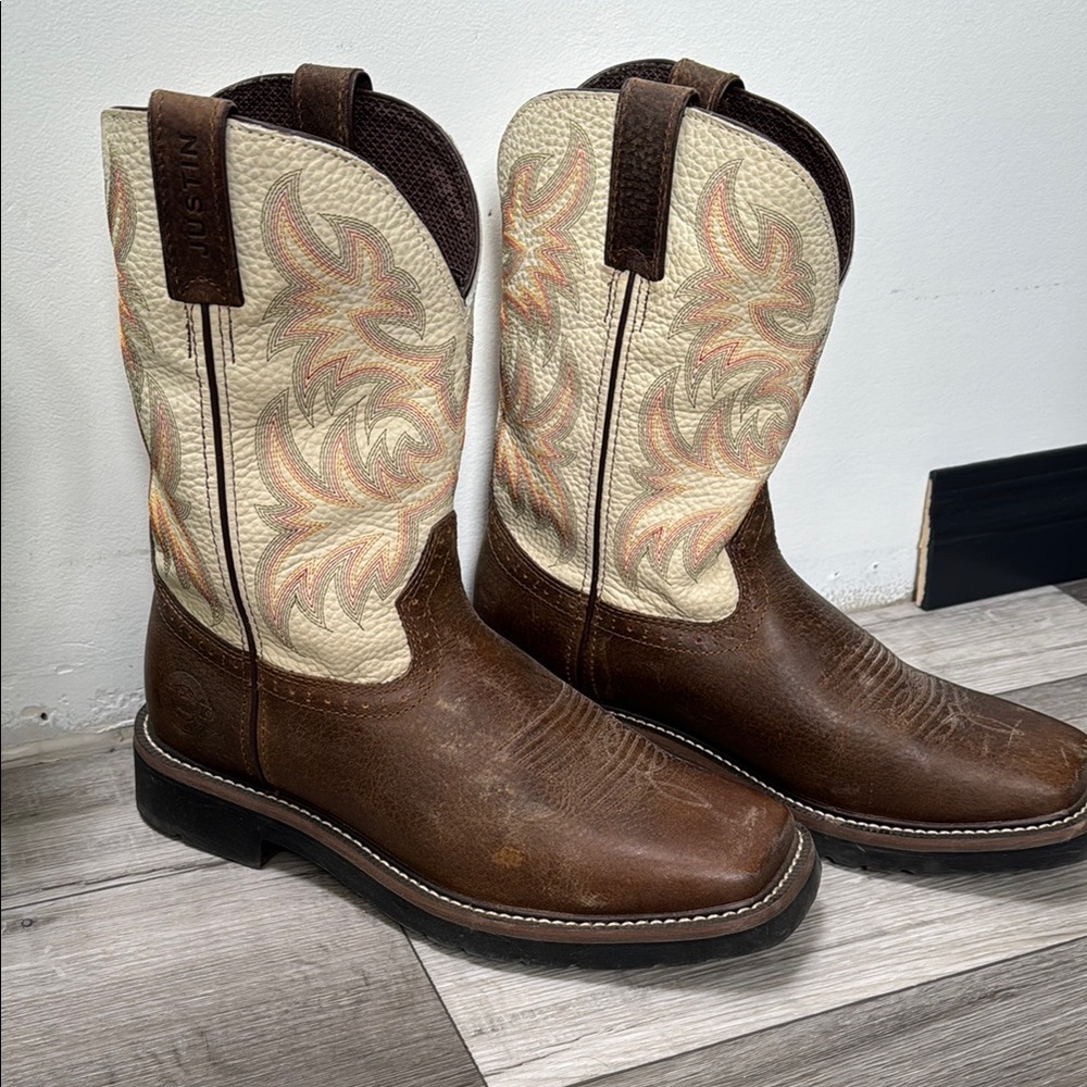 Justin Brown and Cream Western Boots
